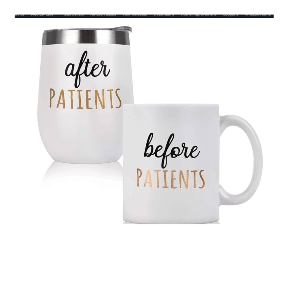 White "Before Patients / After Patients" Ceramic Mug & Tumbler Set